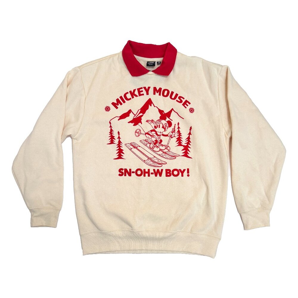 NWT Vintage Style Disney Mickey Mouse"Sn-oh-w Boy" Cream Sweatshirt with Collar